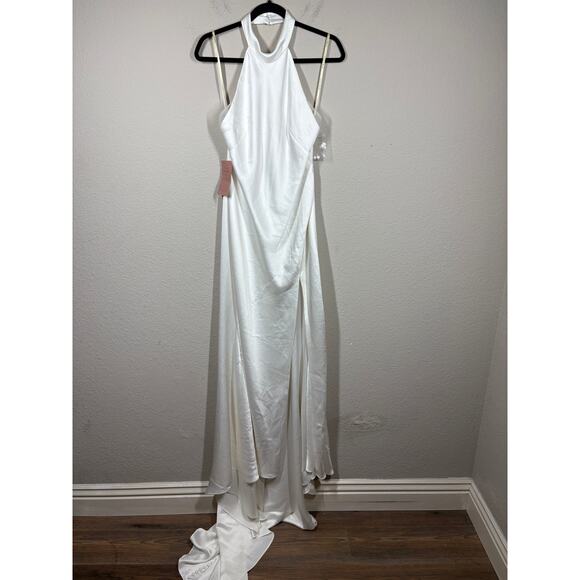 Jenny by Jenny Yoo Size 8 Harlyn Wedding Dress Gown White Lace Maxi Halter Train - Picture 3 of 16